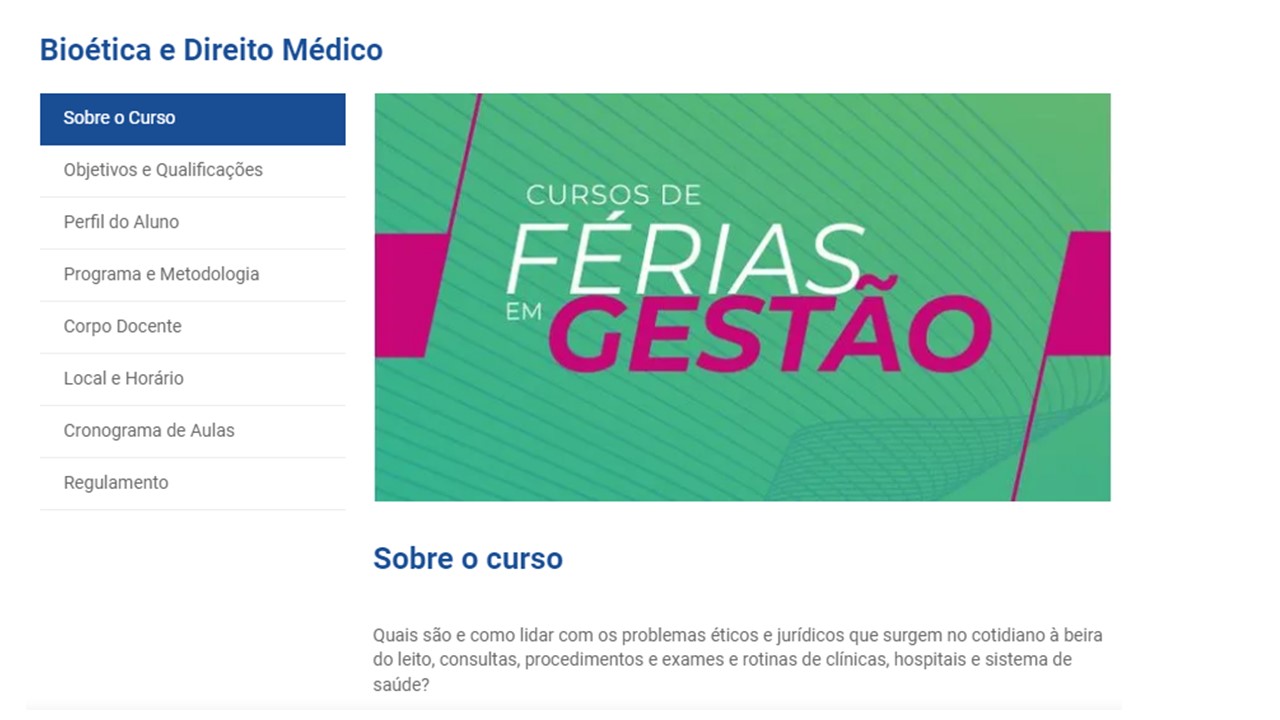 Curso: Atualização em Gestão Bioética e Direito Médico 